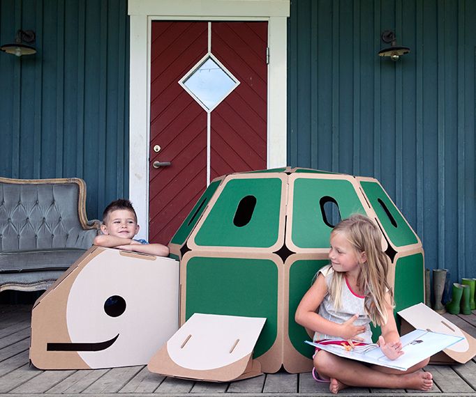 HULKI cardboard playhouses come in 3 cute animal shapes like this cute turtle. Fabulous birthday gift!