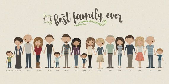 Custom family portrait: Ink Lane Design extended family portrait on etsy