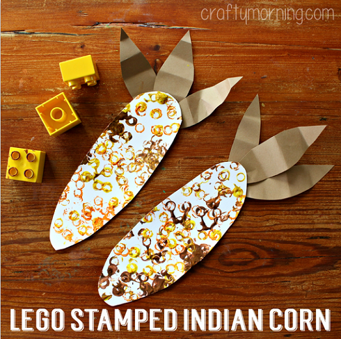Thanksgiving crafts for kids: Clever use of legos in this Lego Stamped Indian Corn at Crafty Morning. 