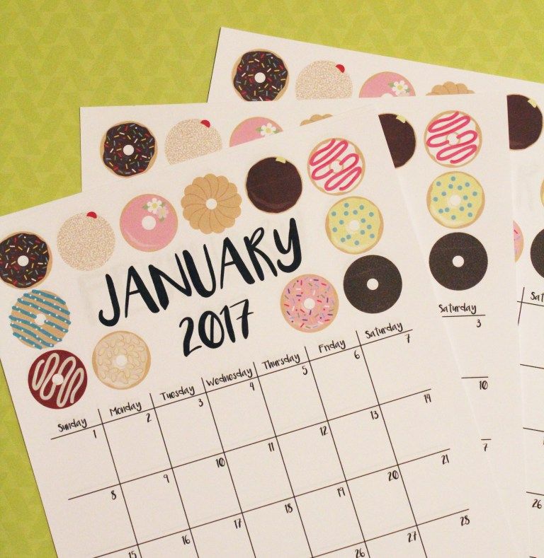2017 Printable Donut Calendar--plus 3 other cool variations--at The Little Surprises. 