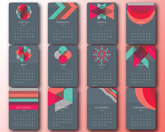 Love these cool graphic 2017 Printable Calendar Cards from Mallow World. 