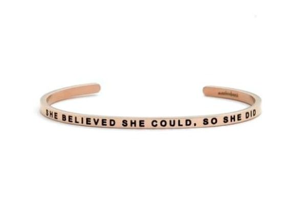 Feminist Mother's Day gifts: She Believed She Could cuff from Mantra Band