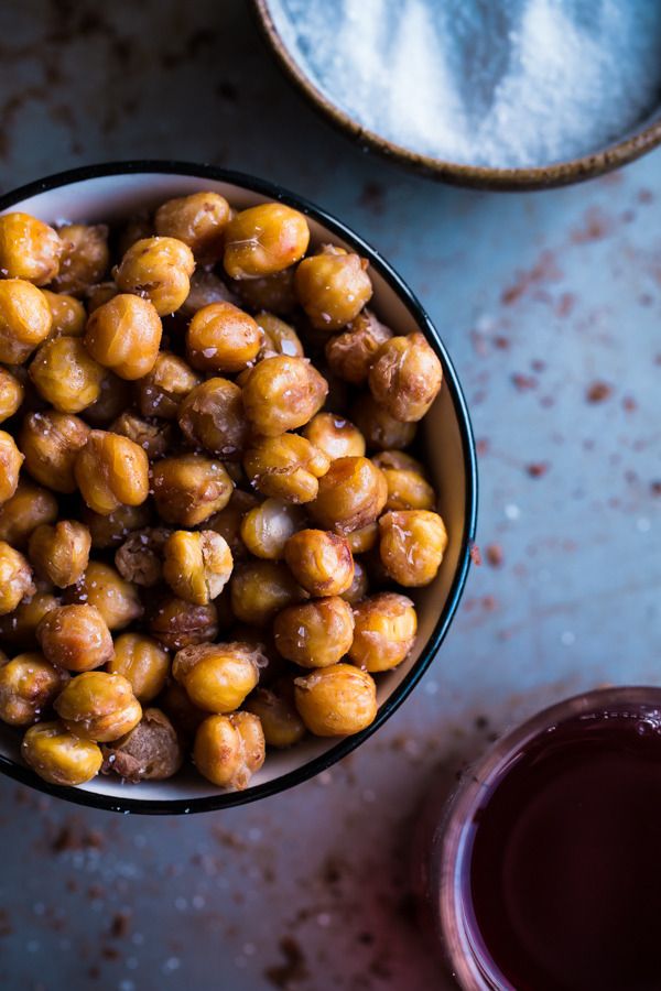 Roasted chickpeas, like these at Blogging Over Thyme that are seasoned with salt and vinegar, make a great high-protein, gluten-free snack that you can pack in a lunch box or take on the go. 