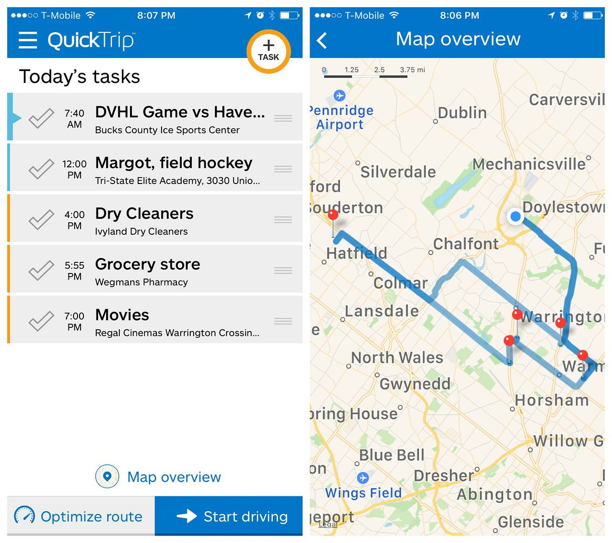 aplikacja QuickTrip optymalizuje listę rzeczy do zrobienia i zapewnia najmądrzejsze trasy, aby zaoszczędzić czas