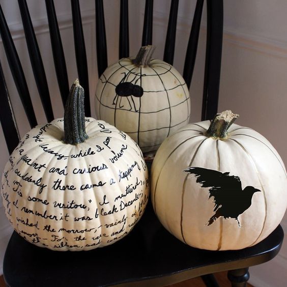 Decorate pumpkins with black sharpie: Boxy Colonial is classing up the pumpkin decorating world this year with her Edgar Allan Poe-themed sharpie pumpkins. 