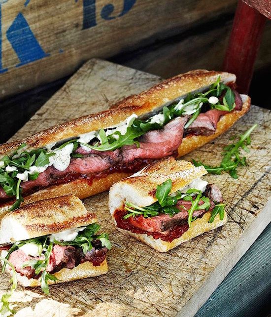 Rare roast beef baguettes at Gourmet Traveller are the perfect main for a picnic menu.