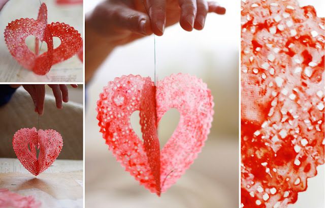 Easy Valentine's Day crafts for kids: Use up your old candles with this cool Wax Doily Valentine from Aunt Peaches.