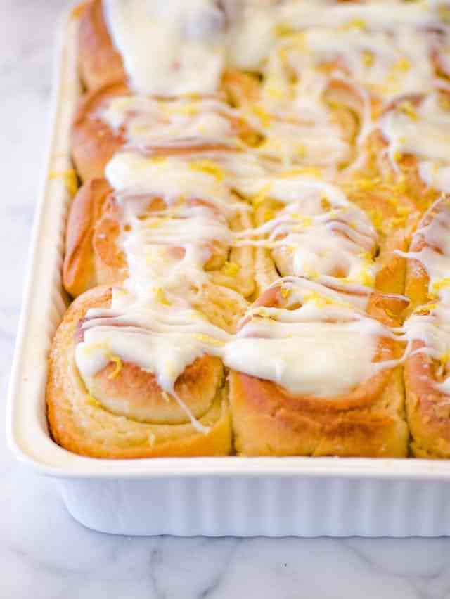 Community involvement ideas: Bake something yummy for your local fire department, like these Sticky Lemon Rolls with Lemon Cream Cheese Glaze from The Kitchn. 