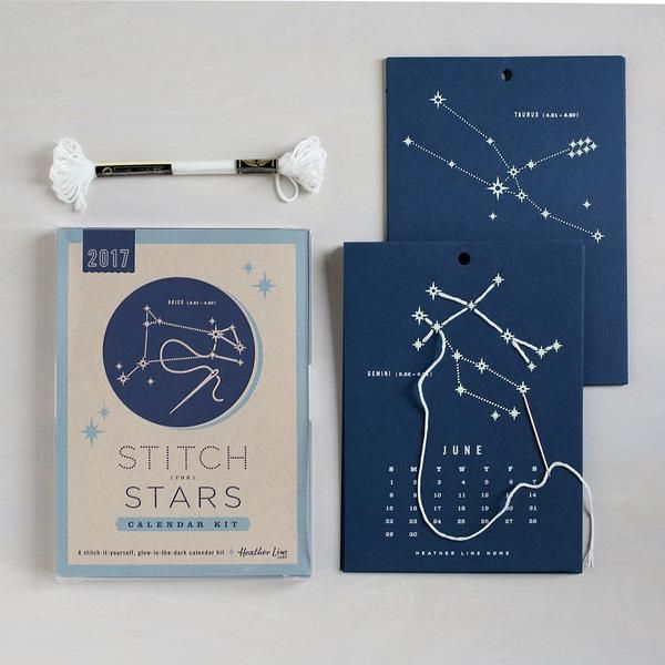 Craft kids for kids: Get girls started on astronomy (and basic stitch work) early with this super fun Stitch the Stars Calendar Kit at Heather Lins Home. 