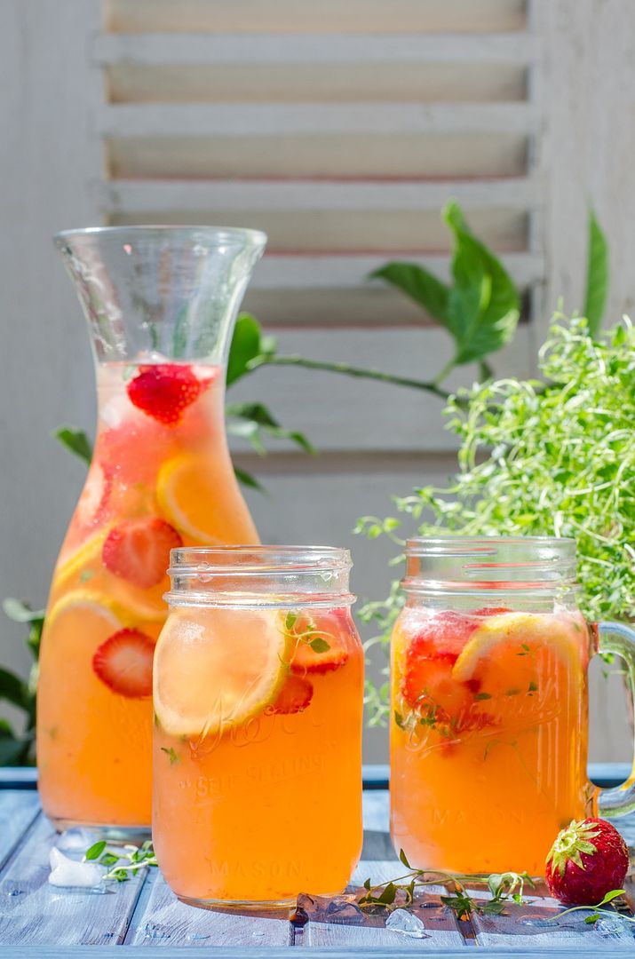 Fruity lemonade recipes for spring and summer: Loving this sweet and sophisticated Strawberry Thyme Lemonade at Mediterranealicious.