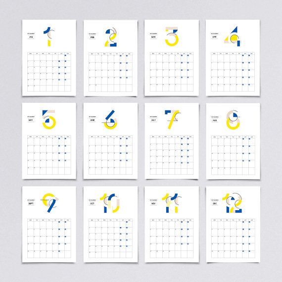 Fun mid-century look in this 2017 Minimalist Printable Calendar from Sunberry Graphics. 