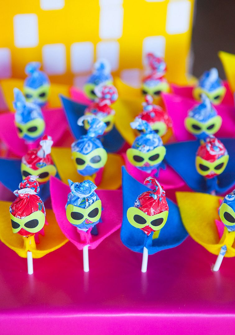 Superhero party themes for girls: Superhero Lollipops by Sunshine Parties