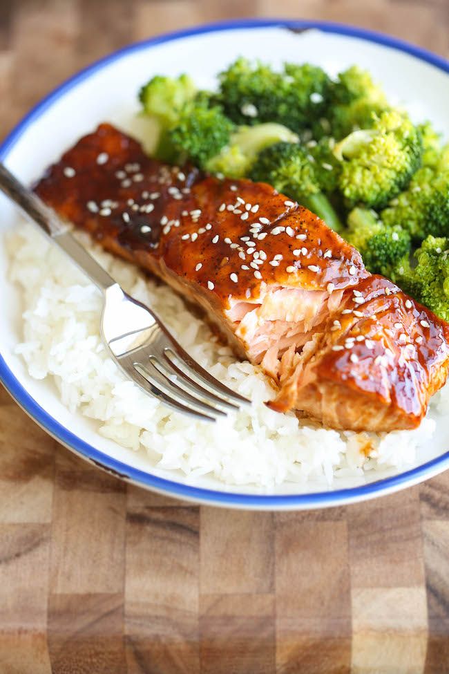 Try your new salmon skills out on this Teriyaki Salmon and Broccoli Bowl recipe from Damn Delicious. 