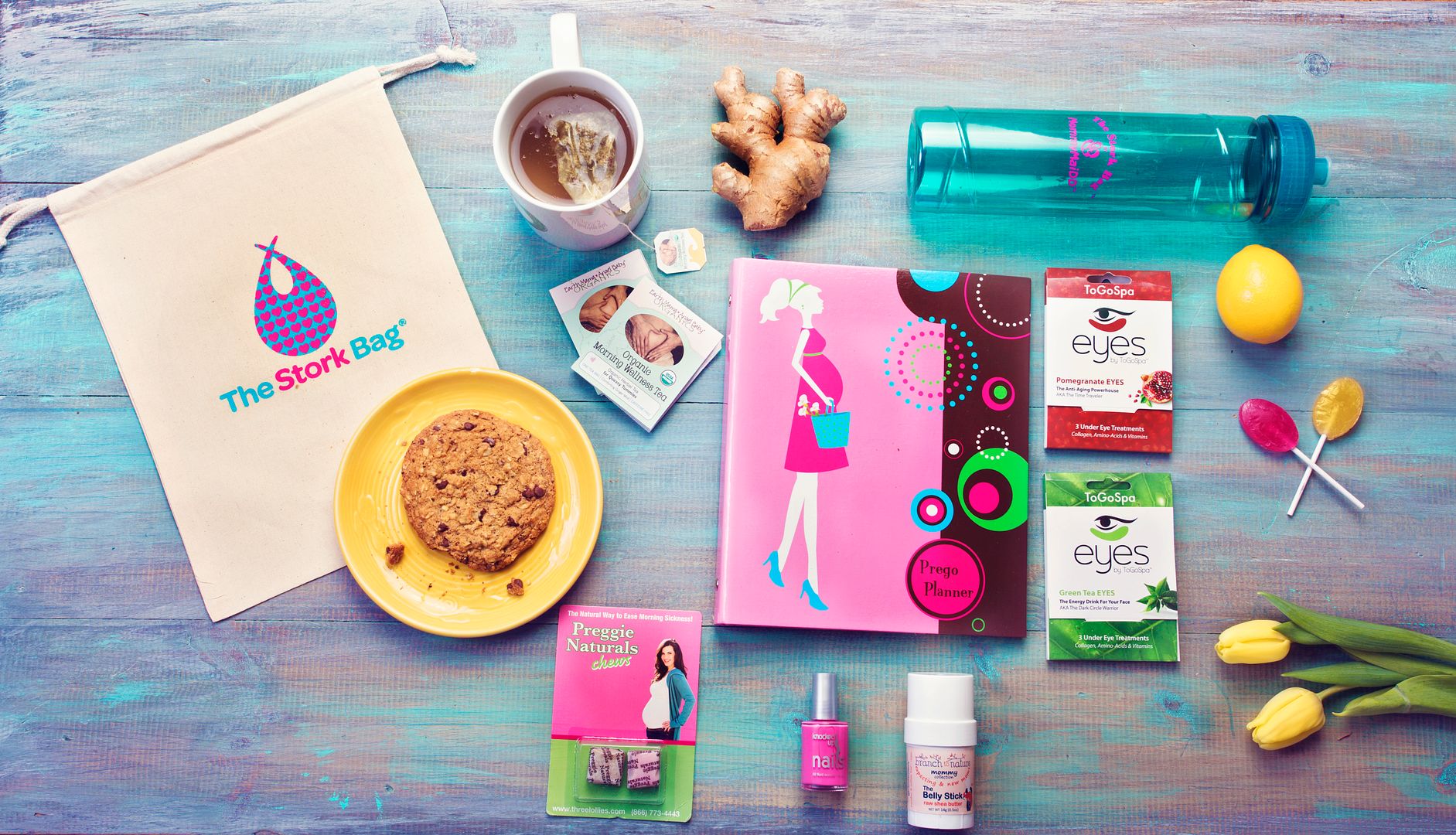 This first trimester bag contains goodies specifically geared toward the challenges of the first trimester, like ahem, morning sickness. | The Stork Bag