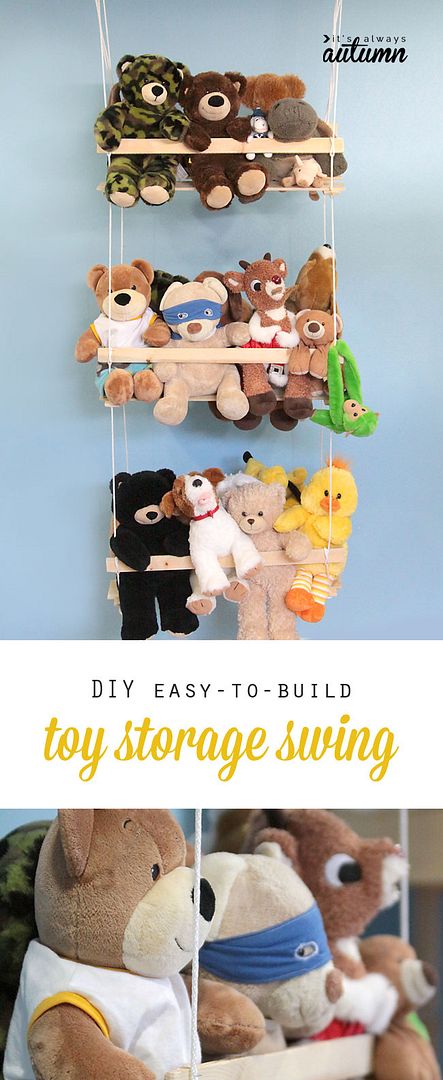 Stuffed animal storage solution: Toy Storage Swing DIY from always autum. 