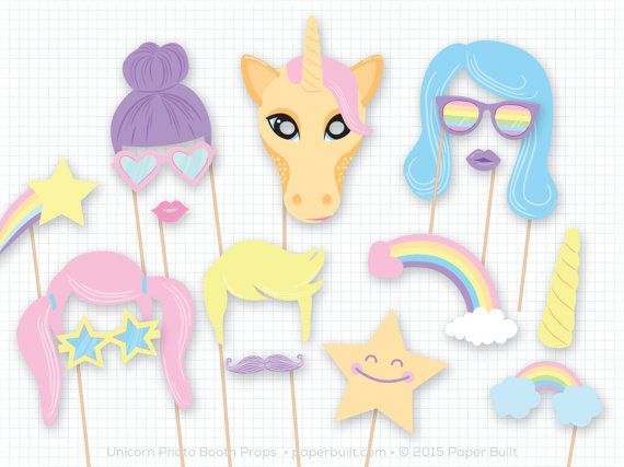 Unicorn birthday party ideas: photo booth props by Paper Built Shop on Etsy 