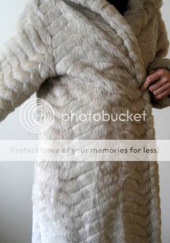 Vtg 70s Full Length Maxi Coat Faux White Arctic Fox Mink Fur Chevron