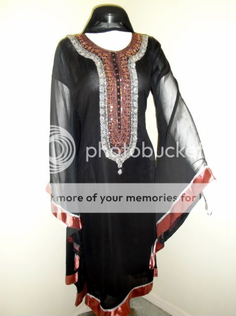 NEW BLACK EMBROIDERED 4PC SHALWAR SALWAR SUIT M  